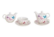Picture of TEA FOR ONE SET BUTTERFLY DESIGN PORCELAIN WHITE 3-SET 17X15